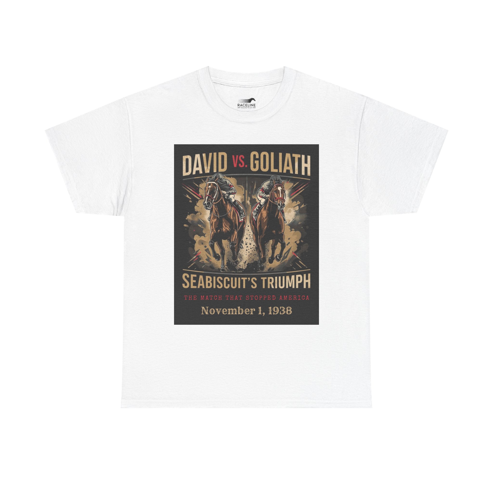 Copy of David vs. Goliath Seabiscuit Triumph T-Shirt — Vintage Horse Racing Poster Tee (November 1, 1938) - Image 3