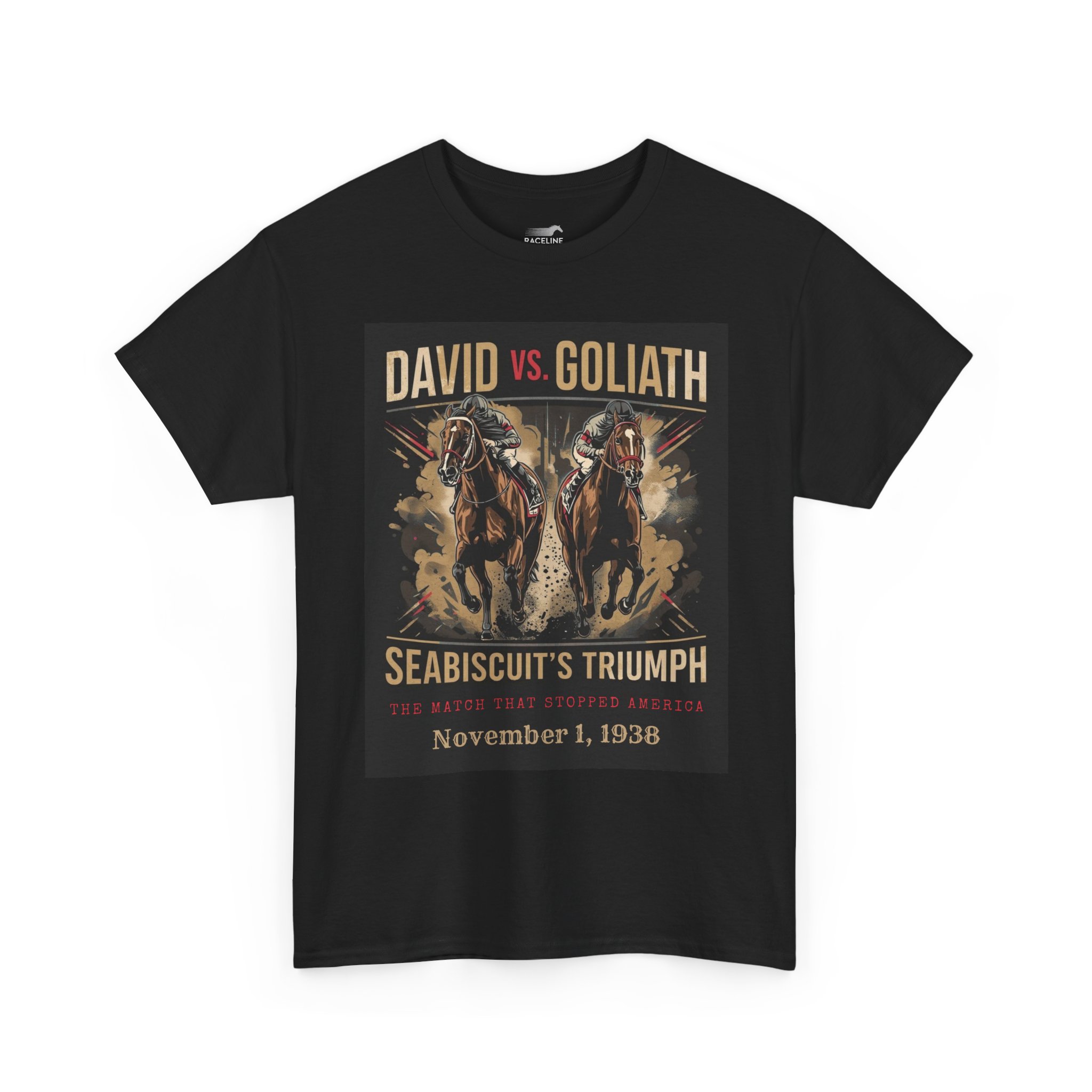 Copy of David vs. Goliath Seabiscuit Triumph T-Shirt — Vintage Horse Racing Poster Tee (November 1, 1938) - Image 9