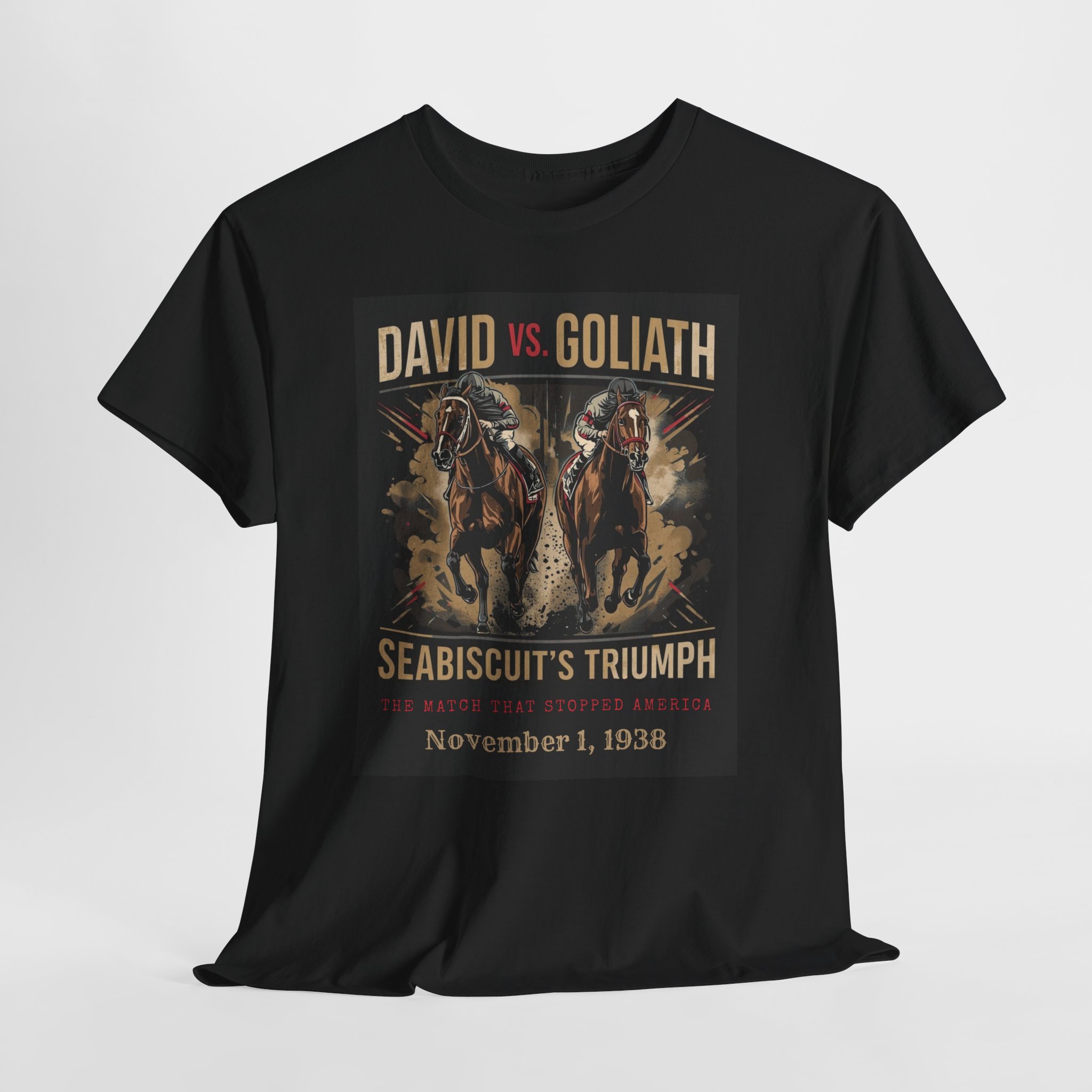 Copy of David vs. Goliath Seabiscuit Triumph T-Shirt — Vintage Horse Racing Poster Tee (November 1, 1938) - Image 6