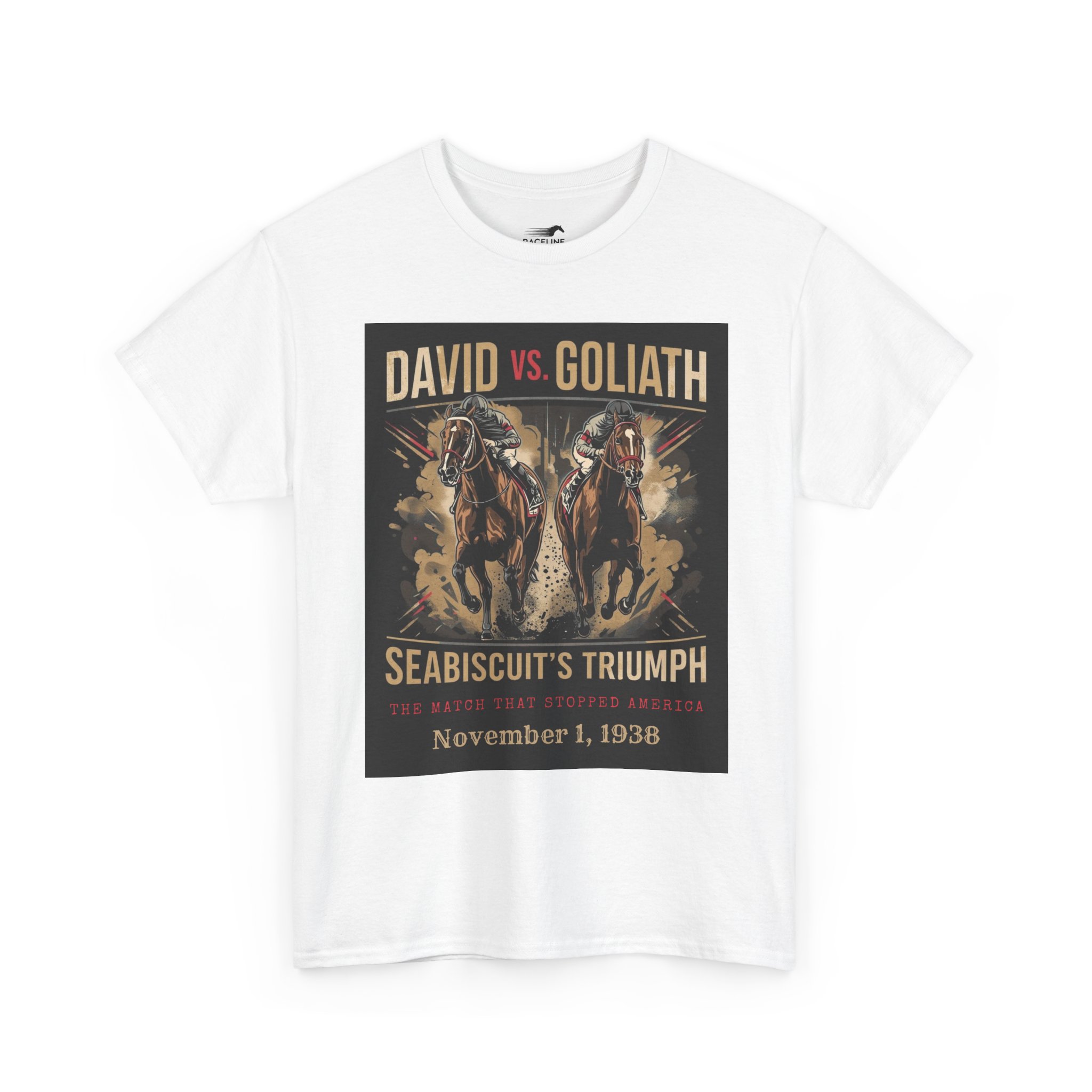 Copy of David vs. Goliath Seabiscuit Triumph T-Shirt — Vintage Horse Racing Poster Tee (November 1, 1938) - Image 5