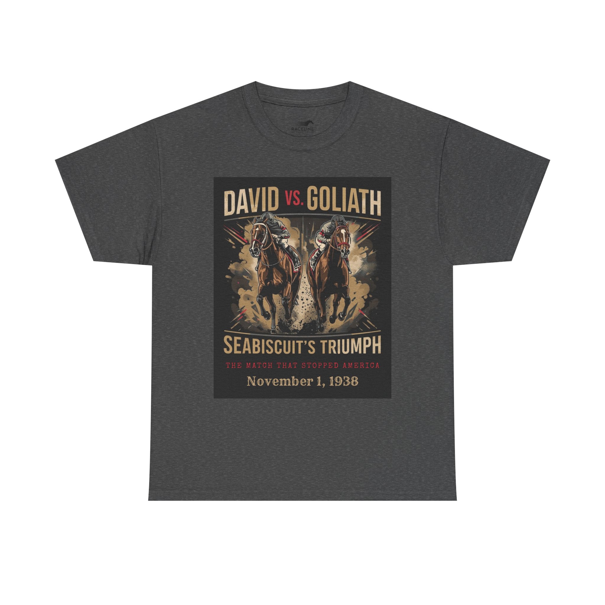 Copy of David vs. Goliath Seabiscuit Triumph T-Shirt — Vintage Horse Racing Poster Tee (November 1, 1938) - Image 22