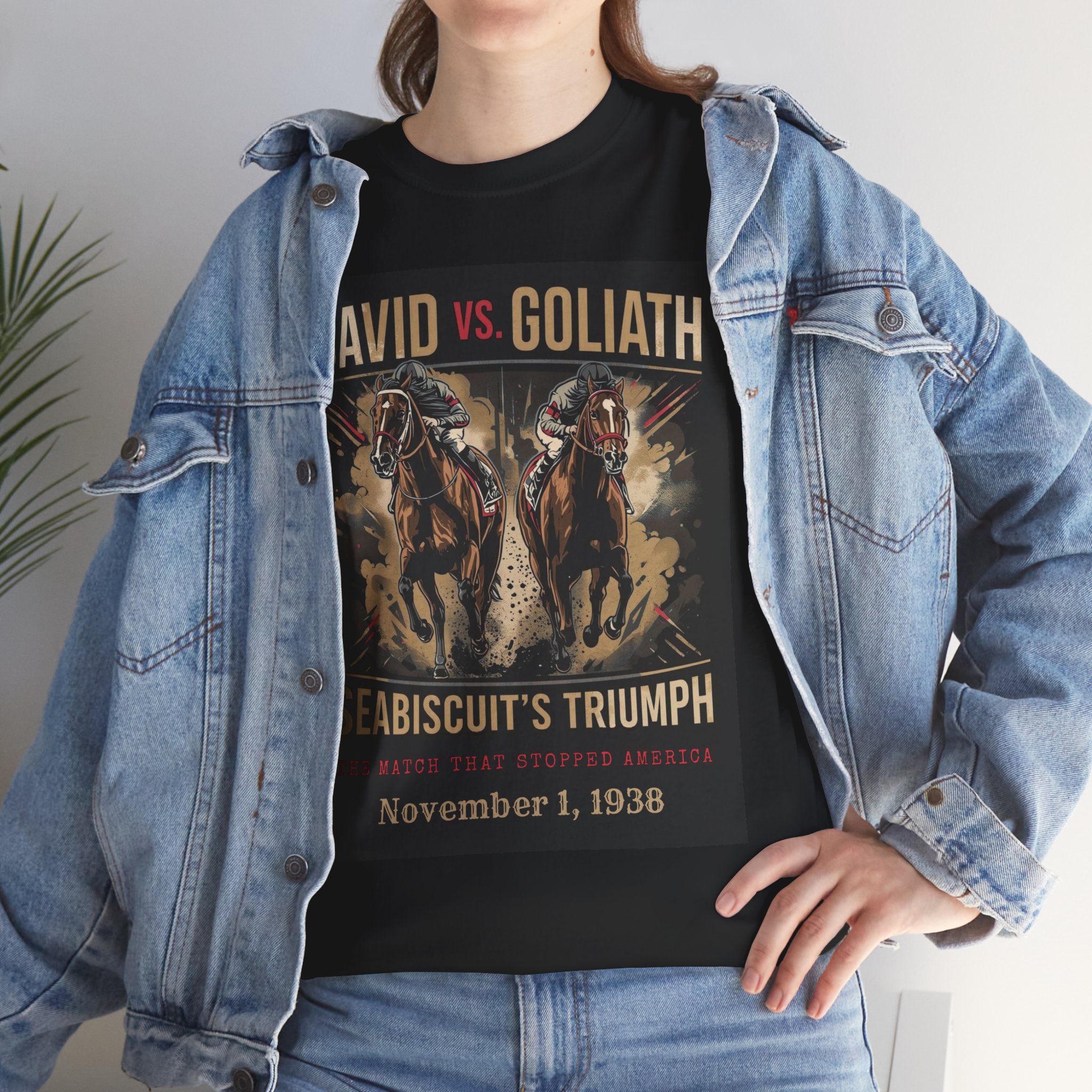 Copy of David vs. Goliath Seabiscuit Triumph T-Shirt — Vintage Horse Racing Poster Tee (November 1, 1938) - Image 7