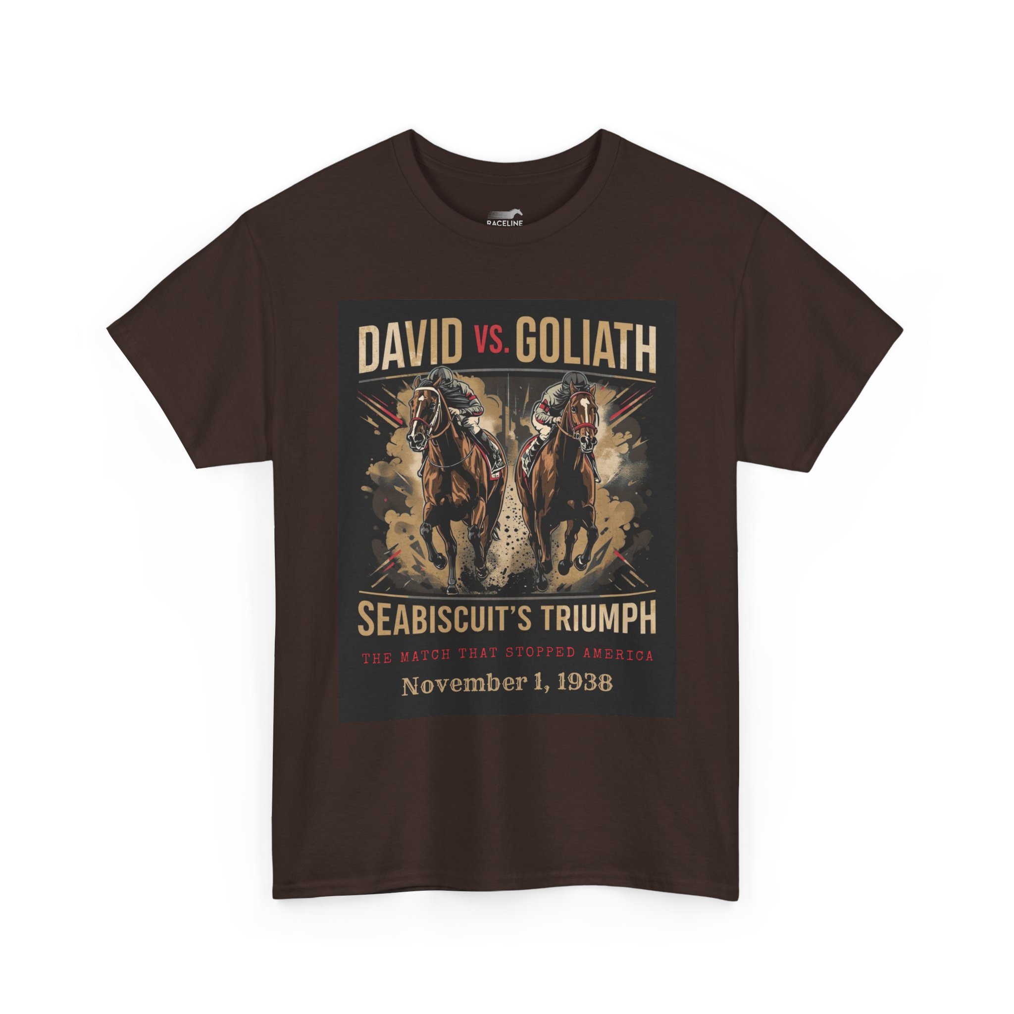 Copy of David vs. Goliath Seabiscuit Triumph T-Shirt — Vintage Horse Racing Poster Tee (November 1, 1938) - Image 19