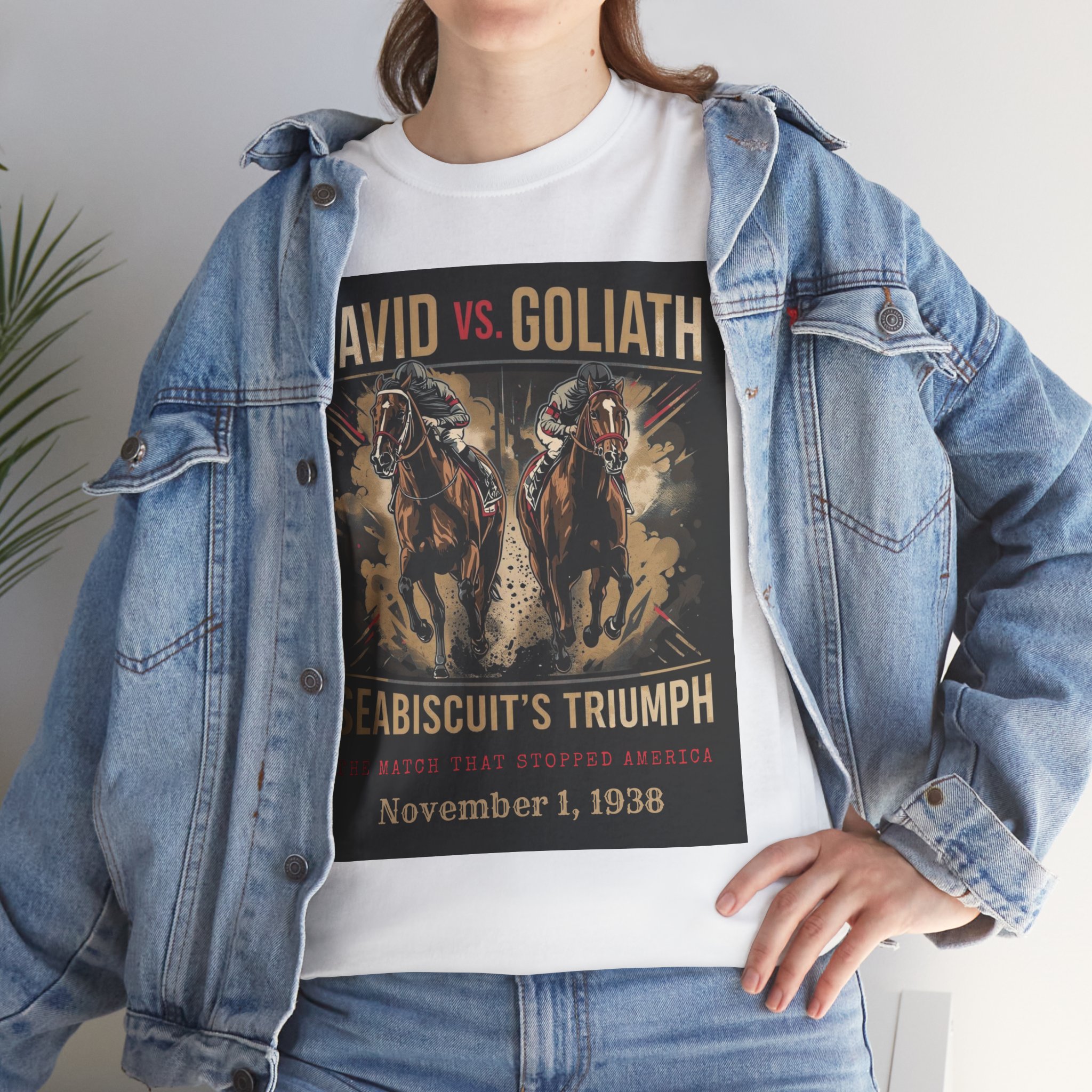 Copy of David vs. Goliath Seabiscuit Triumph T-Shirt — Vintage Horse Racing Poster Tee (November 1, 1938) - Image 2
