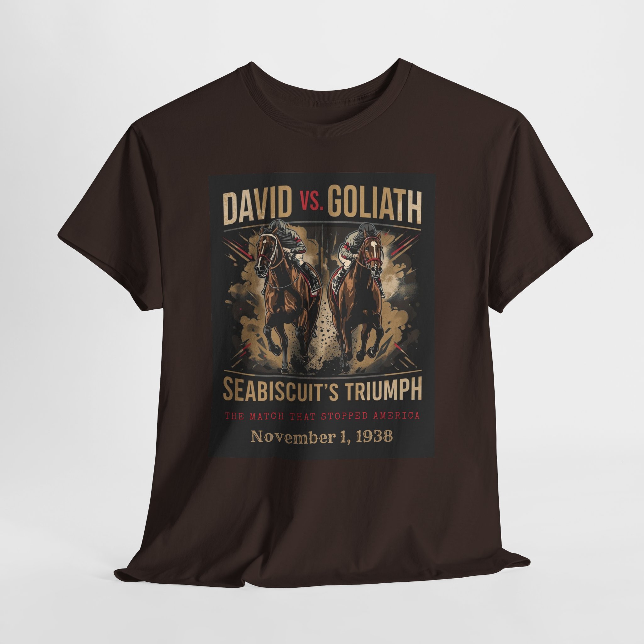 Copy of David vs. Goliath Seabiscuit Triumph T-Shirt — Vintage Horse Racing Poster Tee (November 1, 1938) - Image 21